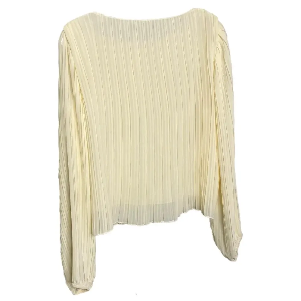 Zara Women's Sz L Blouse Long Sleeve Pleated Puff Sleeve Cream Romantic‎